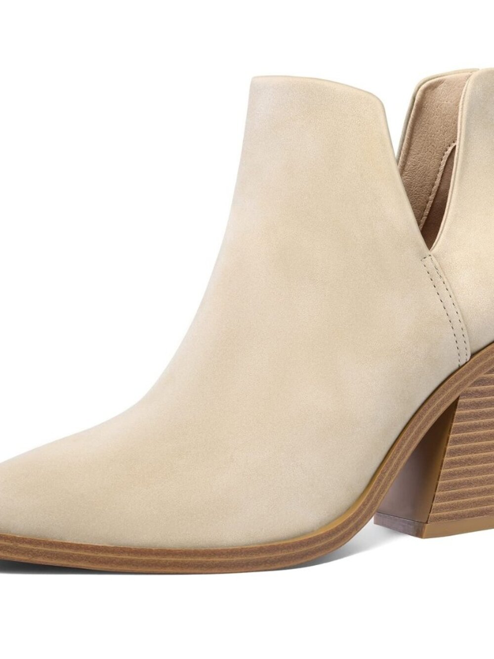 Women's Ankle Boots Cutout Stacked Chunky Heel Booties with Back Zipper